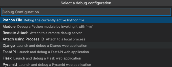 debug configurationの選択