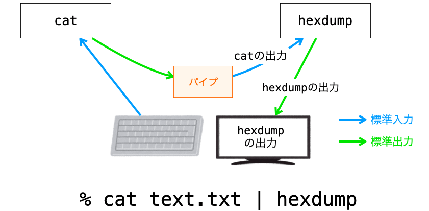 cat text.text | hexdump 実行時の動作の説明図２