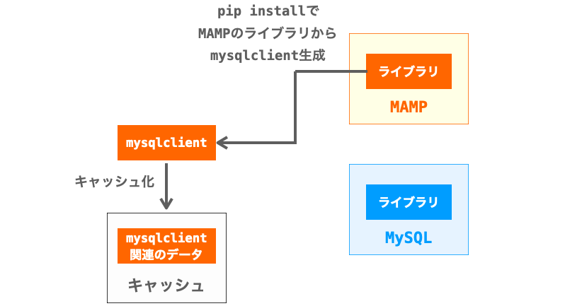 MAMPのライブラリとリンクしてmysqlclientが生成される様子