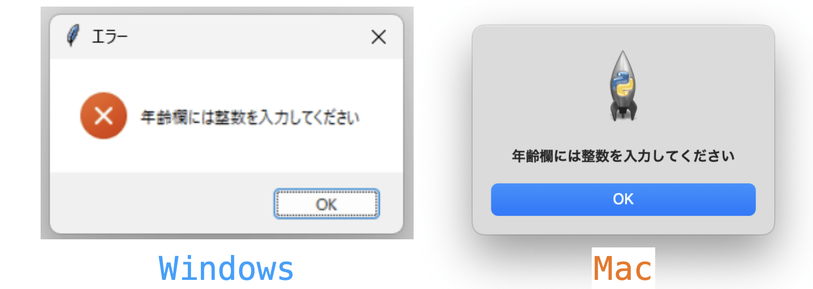 エラー通知用メッセージボックスの見た目を表す図